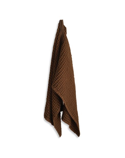 Serviette de bain gauffrée en Coton Bio marron - 130x50 cm