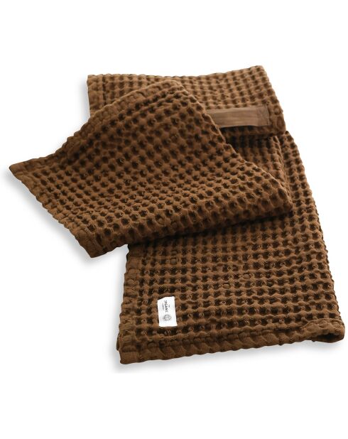 Serviette de bain gauffrée en Coton Bio marron - 130x50 cm