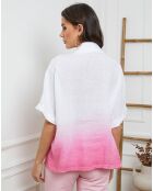 Chemise 100% Lin Badounia blanc/fushia