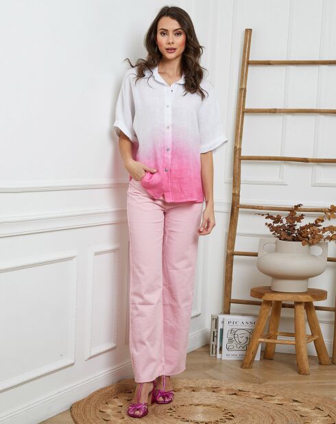 Chemise 100% Lin Badounia blanc/fushia