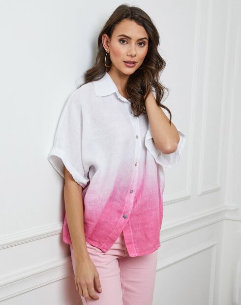 Chemise 100% Lin Badounia blanc/fushia