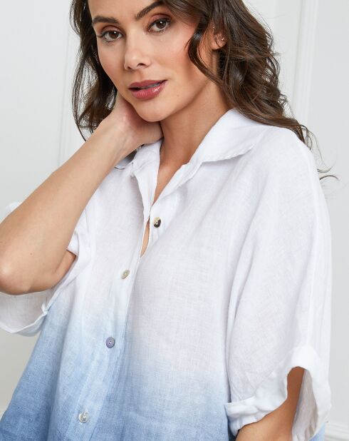 Chemise 100% Lin Badounia blanc/indigo