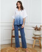 Chemise 100% Lin Badounia blanc/indigo