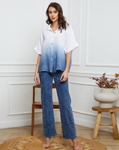 Chemise 100% Lin Badounia blanc/indigo