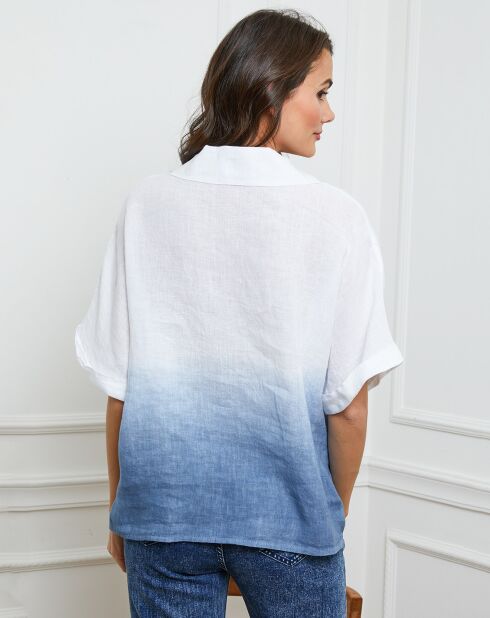 Chemise 100% Lin Badounia blanc/indigo