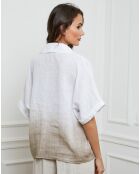 Chemise 100% Lin Badounia blanc/taupe