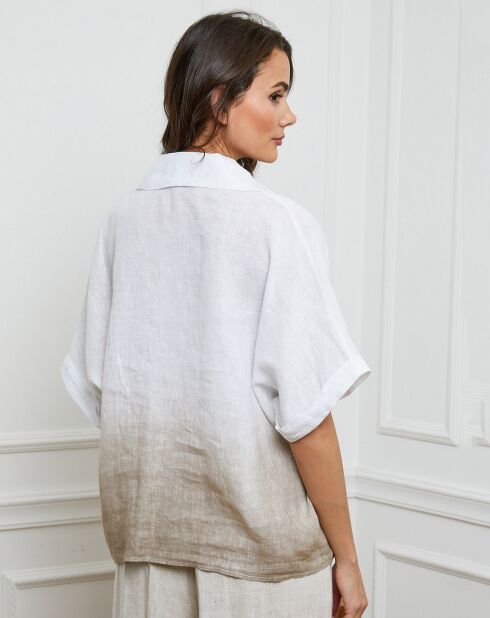 Chemise 100% Lin Badounia blanc/taupe