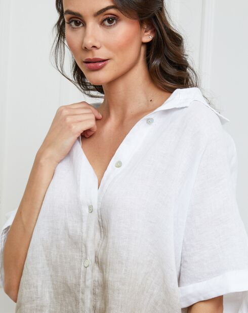 Chemise 100% Lin Badounia blanc/taupe