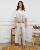 Chemise 100% Lin Badounia blanc/taupe