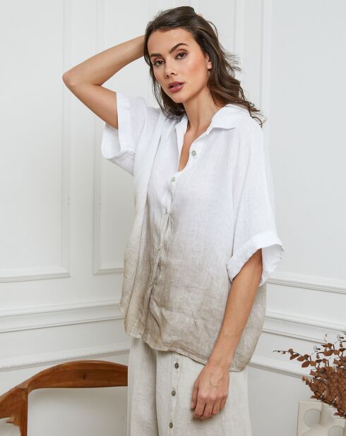 Chemise 100% Lin Badounia blanc/taupe