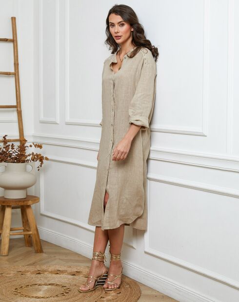 Beige jurk van 100% linnen Belinda