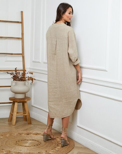 Beige jurk van 100% linnen Belinda
