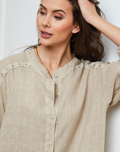 Beige jurk van 100% linnen Belinda