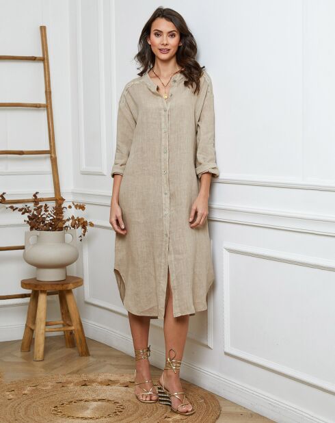 Beige jurk van 100% linnen Belinda