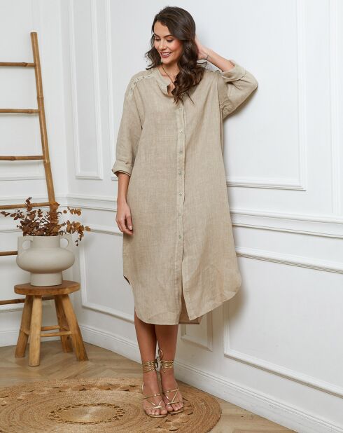 Beige jurk van 100% linnen Belinda