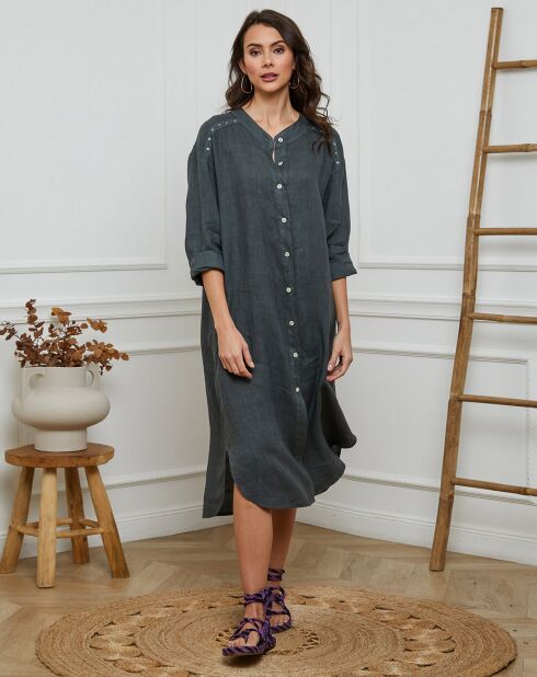 Vestido Belinda en carbono 100% lino