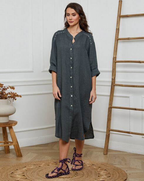 Vestido Belinda en carbono 100% lino