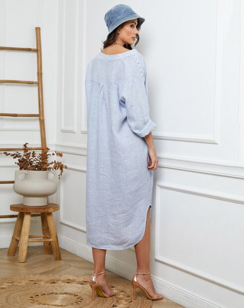 Belinda indigo jurk van 100% linnen