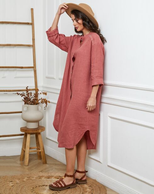 Belinda terracota jurk van 100% linnen