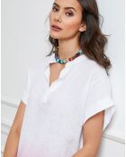 Robe 100% Lin Butella blanc/fushia