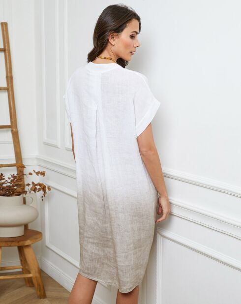 Robe 100% Lin Butella blanc/taupe
