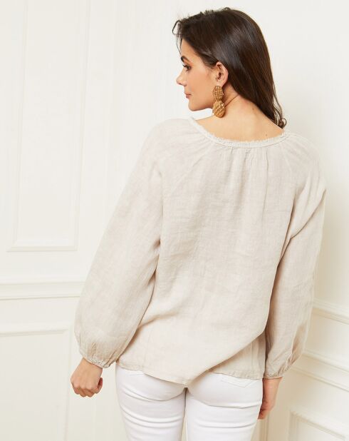 Beigefarbene Bluse Celiane aus 100% Leinen
