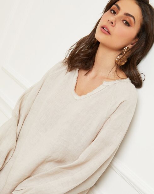Beigefarbene Bluse Celiane aus 100% Leinen
