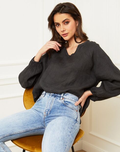 Celiane carbonblouse van 100% linnen