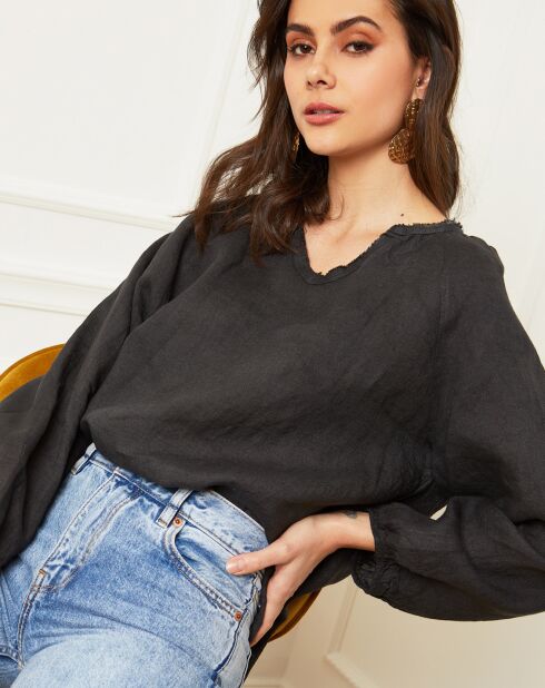 Celiane carbonblouse van 100% linnen