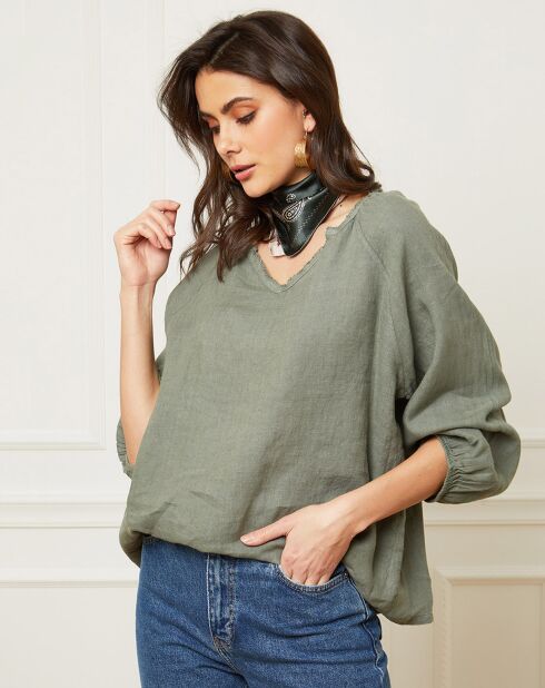 Celiane kaki blouse van 100% linnen