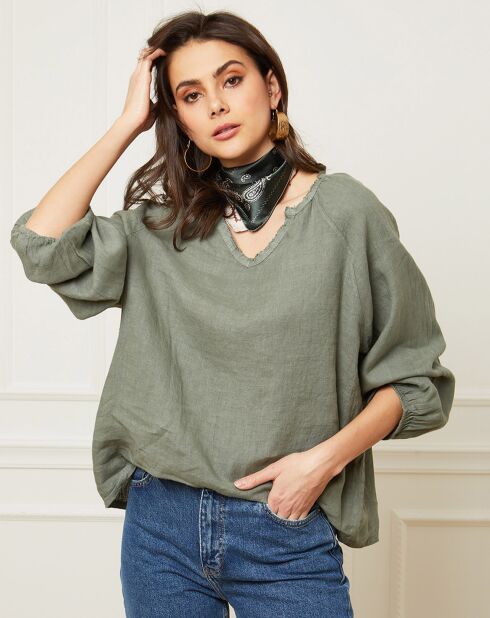 Celiane kaki blouse van 100% linnen