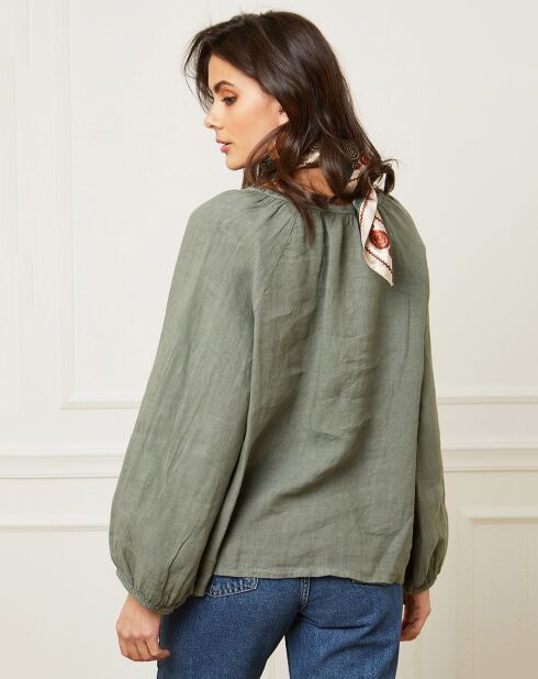 Celiane kaki blouse van 100% linnen
