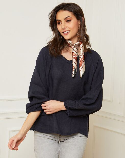 Marineblauwe blouse van 100% linnen Celiane
