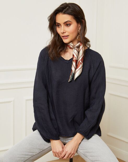 Marineblauwe blouse van 100% linnen Celiane