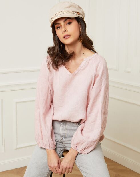 Roze blouse van 100% linnen Celiane