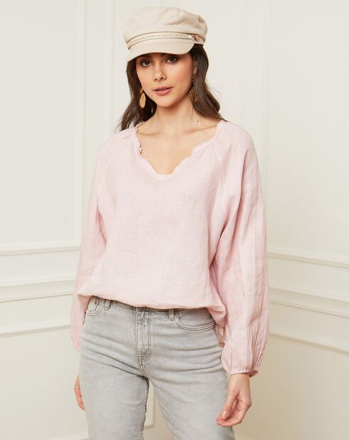 Roze blouse van 100% linnen Celiane