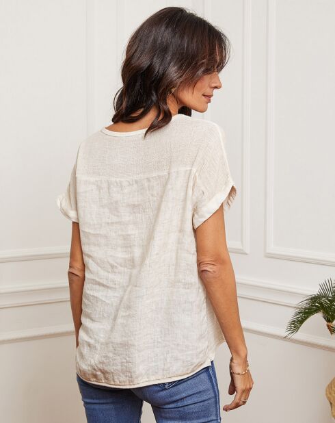 Fabioza beige top van 100% linnen