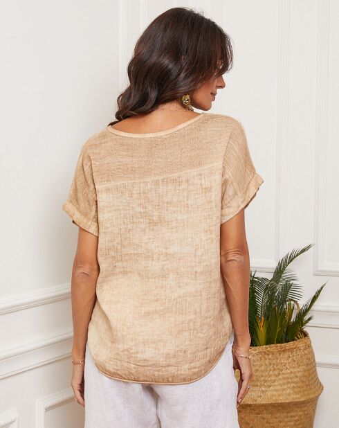 Fabioza camel top van 100% linnen