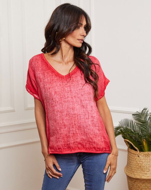 Fabioza frambozentop van 100% linnen