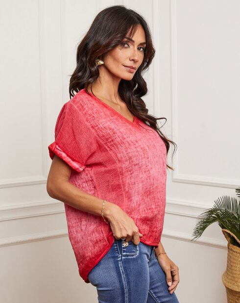 Fabioza frambozentop van 100% linnen