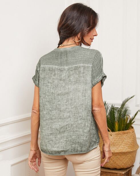 Fabioza kaki groene top van 100% linnen