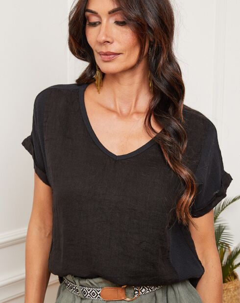 Fabioza zwarte top van 100% linnen