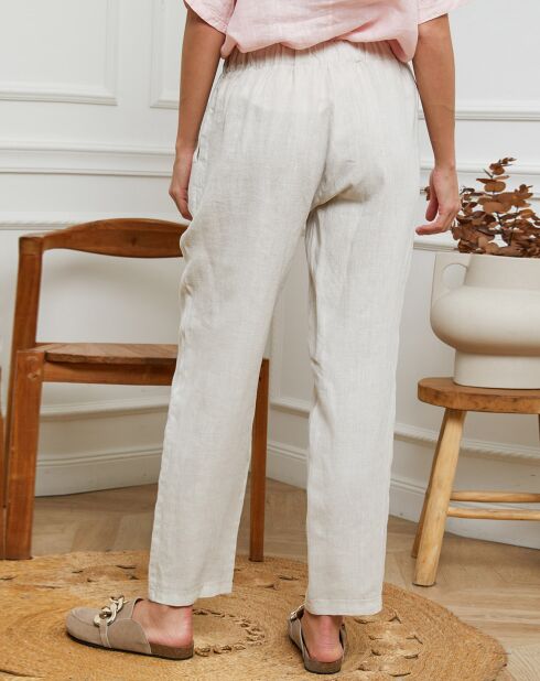 Beige Ferria-broek van 100% linnen