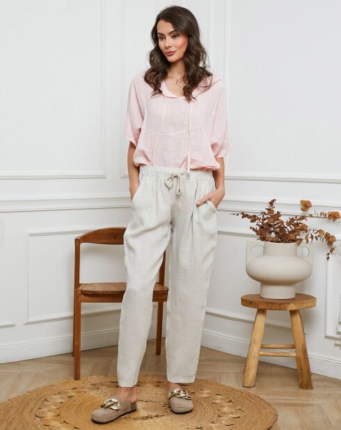 Beige Ferria-broek van 100% linnen