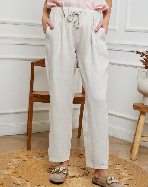 Beige Ferria-broek van 100% linnen