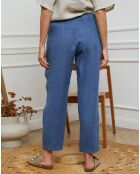 Pantalon 100% Lin Ferria bleu brut