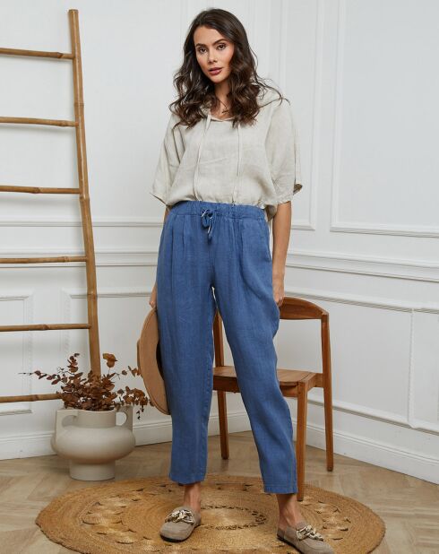 Pantalon 100% Lin Ferria bleu brut