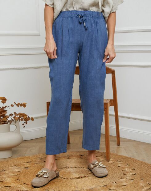 Pantalon 100% Lin Ferria bleu brut