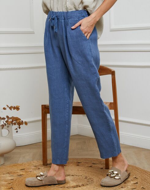 Ferria rauwblauwe broek van 100% linnen