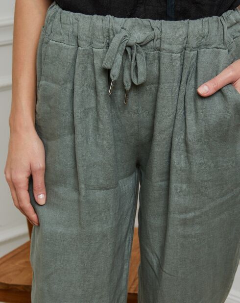 Kaki Ferria-broek van 100% linnen